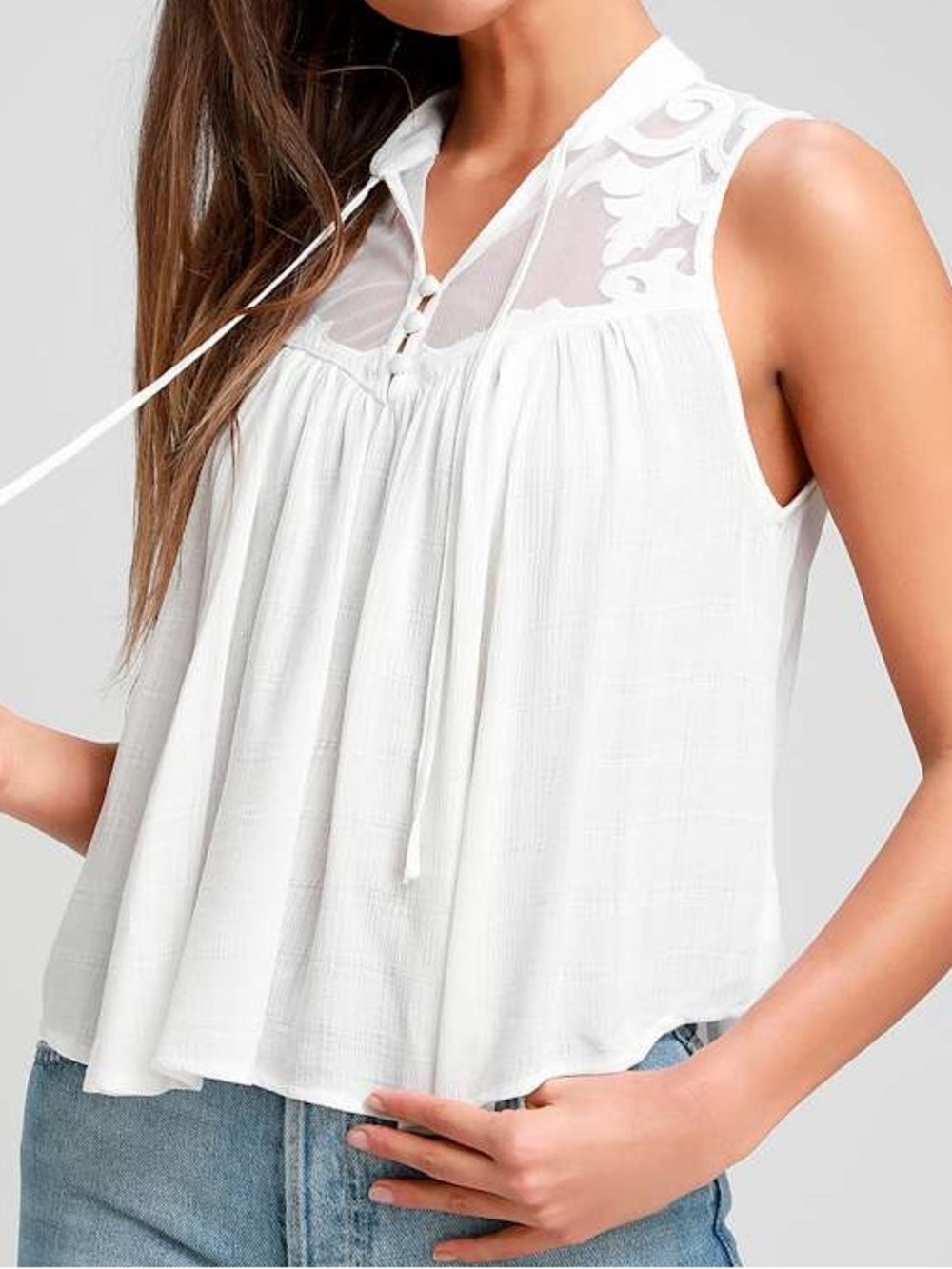 Free People white Western Romance Sleeveless Top Women’s size XS